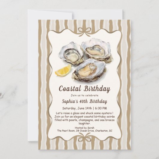 Oyster Birthday Party | Elegant Coastal Kaart (Voorkant)