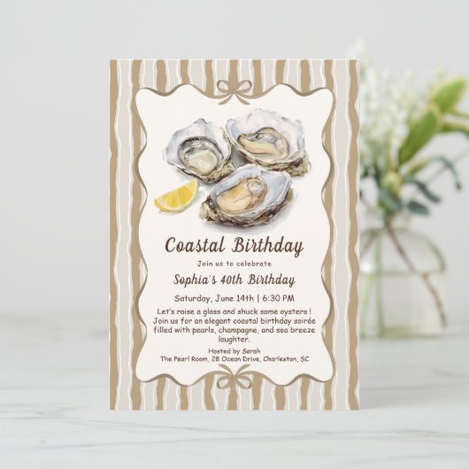Oyster Birthday Party | Elegant Coastal Kaart (Staand voorkant)