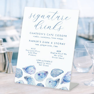 Oyster Blue Watercolor Signature Drankjes en Bar Reclamebord Met Voetstuk