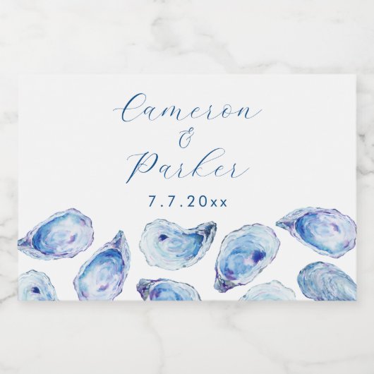 Oyster Blue Waterverf Wedding Favoriet Mini Sparkling Wijnetiket (Enkel label)
