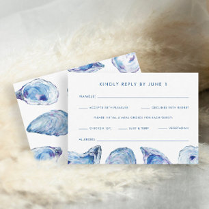 Oyster bruiloft maaltijd opties blauw Waterverf RSVP Kaartje
