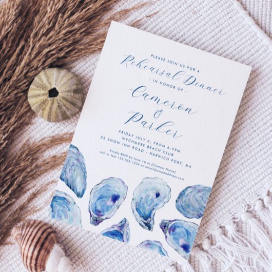 Oyster bruiloft repetitie blauw Waterverf Kaart