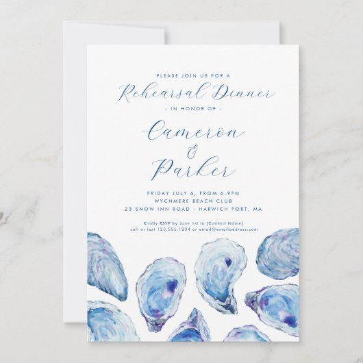 Oyster bruiloft repetitie blauw Waterverf Kaart (Voorkant)