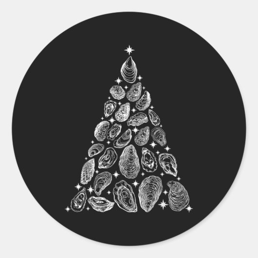 Oyster Christmas Tree Seafood Shellfish Holiday Be Ronde Sticker (Voorkant)