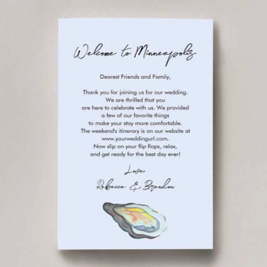 Oyster Coastal Wedding Welcome Bag Letter