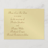 Oyster Damask Gold Monogram Save the Date Briefkaa Aankondigingskaart (Achterkant)