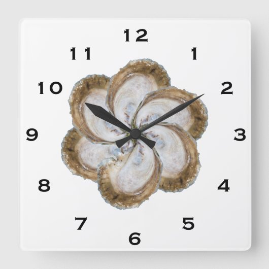 Oyster Flower Clock - Design C Vierkante Klok (Voorkant)