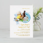Oyster Gebraden Verloving Toast Zeevruchten Party  Folie Uitnodiging (Staand Voorkant)