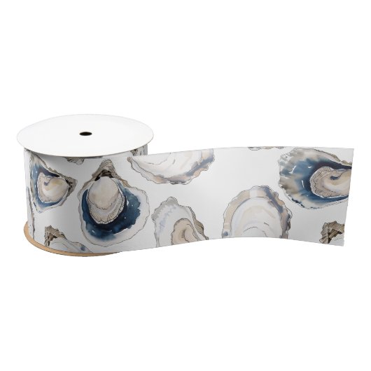 Oyster Half Shell Coastal Theme Satijnen Lint (Spoel)