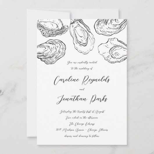 Oyster Huwelijksuitnodiging - Zwart en Wit Kaart (Voorkant)