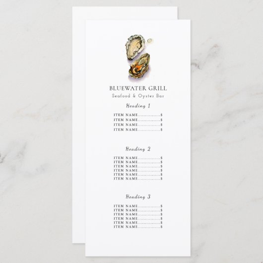 Oyster | Kaart van het menu Resturant Seafood (Voorkant / Achterkant)