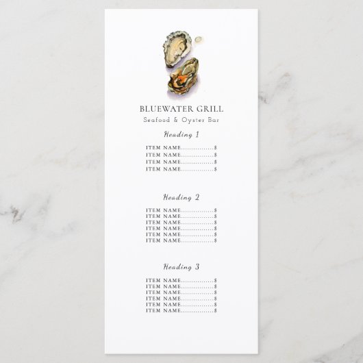 Oyster | Kaart van het menu Resturant Seafood (Voorkant)