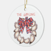 Oyster Krans met Plaid Ribbon gepersonaliseerd Keramisch Ornament (Links)