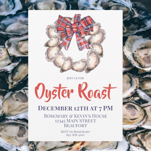 Oyster Krans met Plaid Ribbon Oyster Roast Kaart