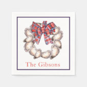 Oyster Krans Plaid Ribbon Border Gepersonaliseerd Servet (Voorkant)