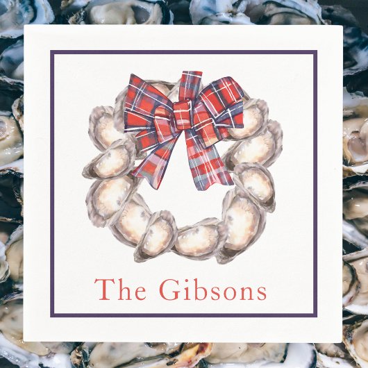 Oyster Krans Plaid Ribbon Border Gepersonaliseerd Servet