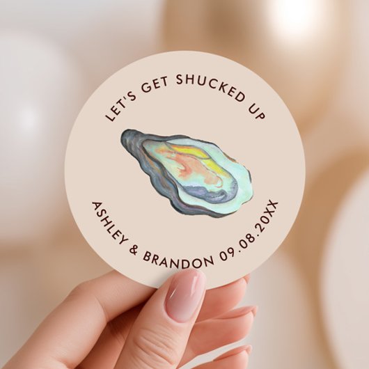 Oyster Let's Get Shucked Up Coastal Wedding  Ronde Sticker