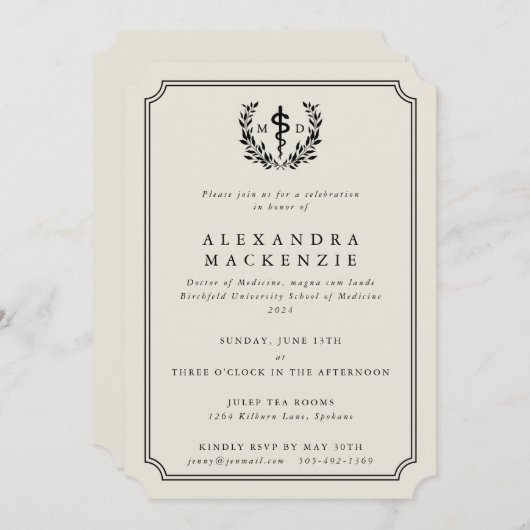 Oyster MD Asclepius + Laurel Wreated Afstuderen Kaart (Voorkant / Achterkant)