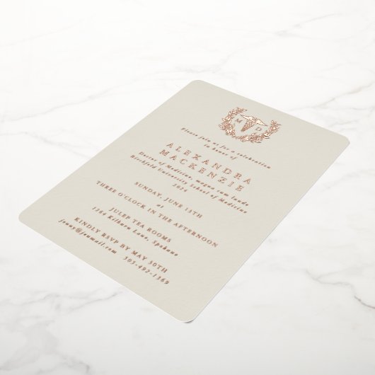 Oyster MD Caduceus+Laurel Wreated Afstuderen Folie Uitnodiging (Gedraaid)