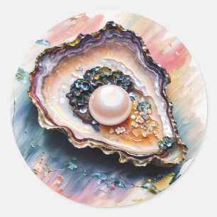 Oyster met Pearl Zee Life Art Ronde Sticker