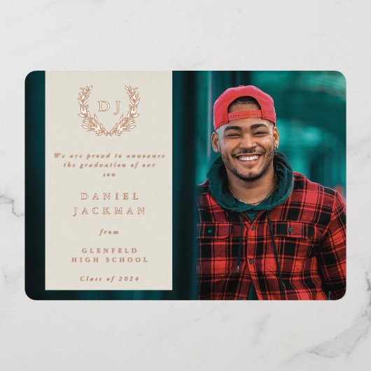 Oyster Monogram + Laurel Afstuderen Aankondiging (Voorkant)