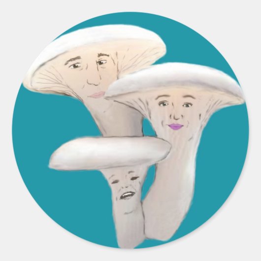 Oyster Mushroom Mensen Cartoon Ronde Sticker (Voorkant)