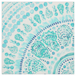 OYSTER O'CLOCK Aqua Coastal Mandala Stof