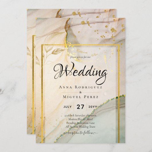 Oyster Parel Goud TROUW Alcohol Inkt Abstract Kaart (Voorkant / Achterkant)