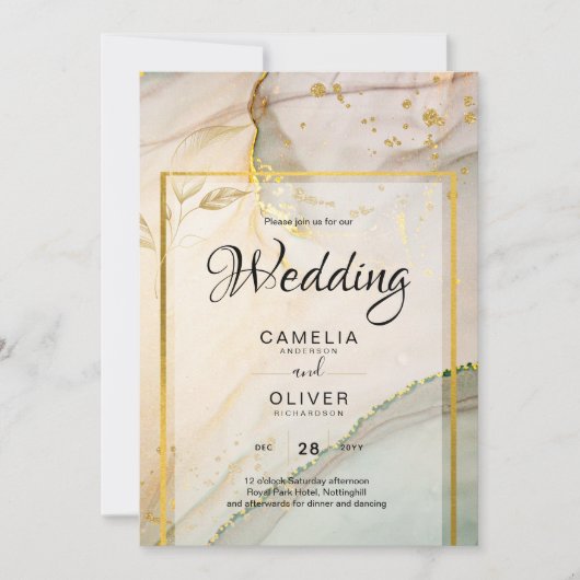 Oyster Parel Goud TROUW Alcohol Inkt Abstract Kaart (Voorkant)