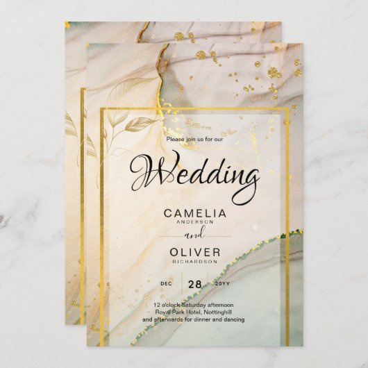 Oyster Parel Goud TROUW Alcohol Inkt Abstract Kaart (Voorkant / Achterkant)