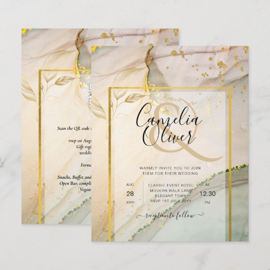 Oyster Parel Goud TROUWEN Alcohol Inkt Abstract (Voorkant / Achterkant)