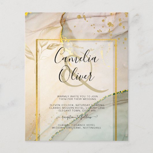 Oyster Pearl Gold WEDDING Alcohol Inkt Abstract Flyer (Voorkant)