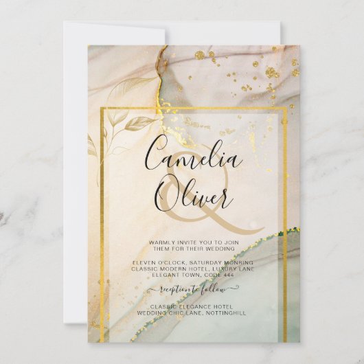Oyster Pearl Gold WEDDING Alcohol Inkt Abstract Kaart (Voorkant)