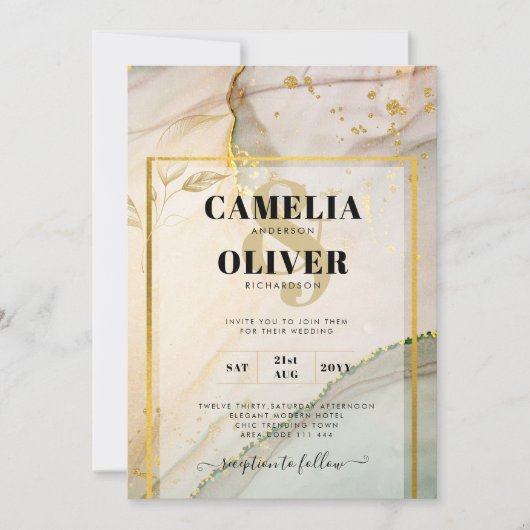 Oyster Pearl Gold WEDDING Alcohol Inkt Abstract Kaart (Voorkant)