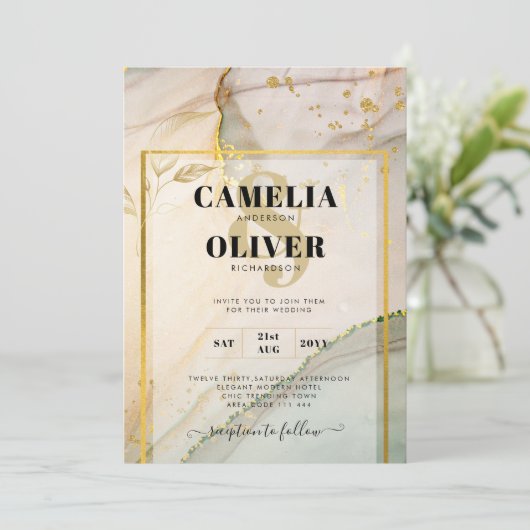 Oyster Pearl Gold WEDDING Alcohol Inkt Abstract Kaart (Staand voorkant)