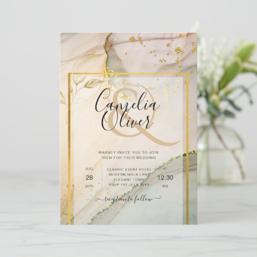 Oyster Pearl Gold WEDDING Alcohol Inkt Abstract Kaart (Staand voorkant)