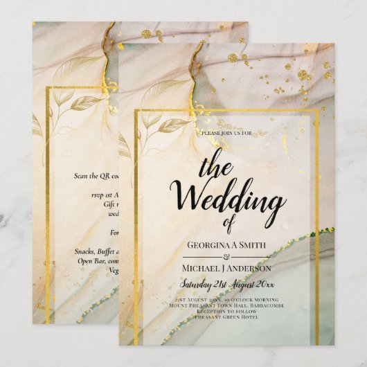 Oyster Pearl Gold WEDDING Alcohol Inkt Abstract Kaart (Voorkant / Achterkant)