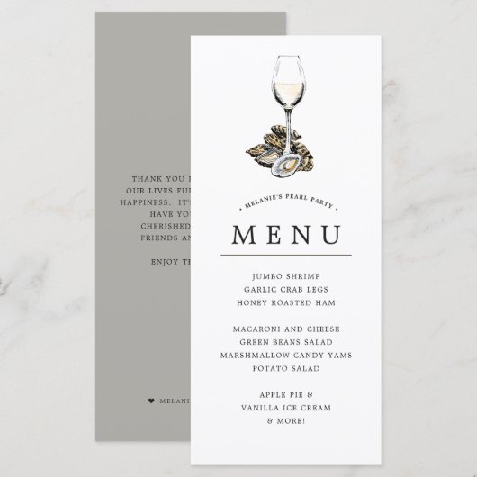 Oyster Pearl Party | Grijze thema Menu (Voorkant / Achterkant)