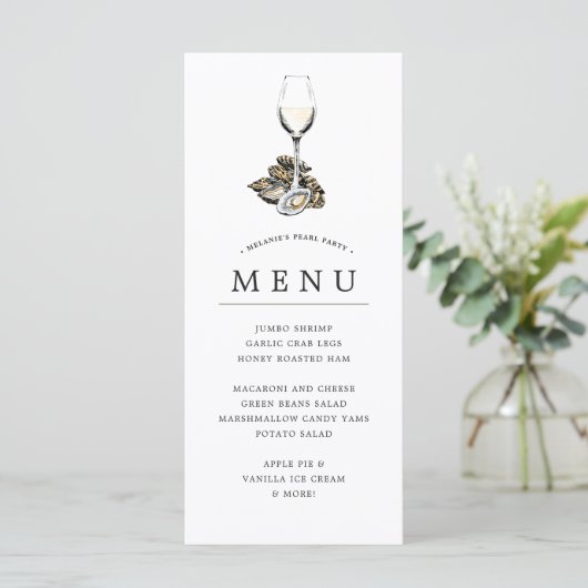 Oyster Pearl Party | Grijze thema Menu (Staand voorkant)