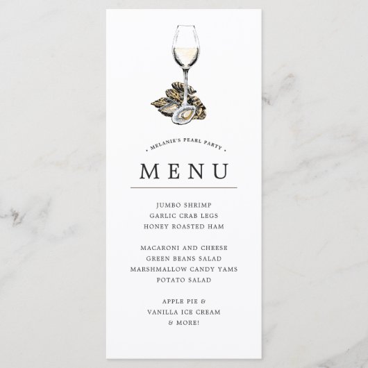 Oyster Pearl Party | Grijze thema Menu (Voorkant)
