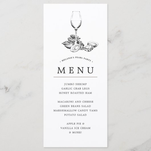 Oyster Pearl Party | Grijze thema Menu (Voorkant)