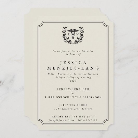 Oyster Registered Nurse Caduceus+Laurel Wreath Kaart (Voorkant / Achterkant)