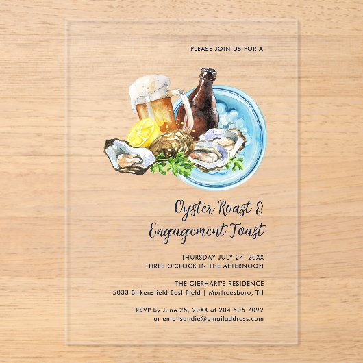 Oyster Roast and Engagement Toast Seafood Party Acryl Uitnodigingen (Voorkant)