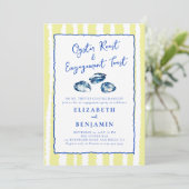 Oyster Roast Blue Yellow Stripes Engagement Party Kaart (Staand voorkant)