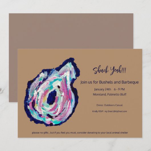 Oyster Roast Bushels en BBQ Uitnodiging - Verboren (Voorkant / Achterkant)