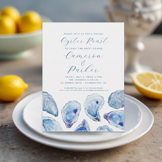 Oyster Roast Casual verlovingsfeest Waterverf Kaart