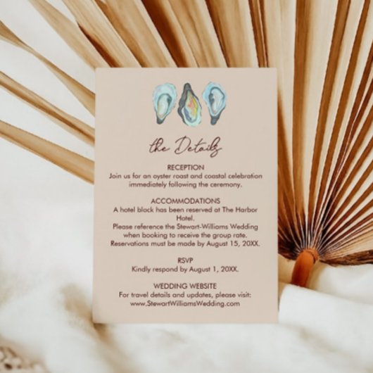 Oyster Roast Coastal Seaside Watercolor Wedding  Informatiekaartje
