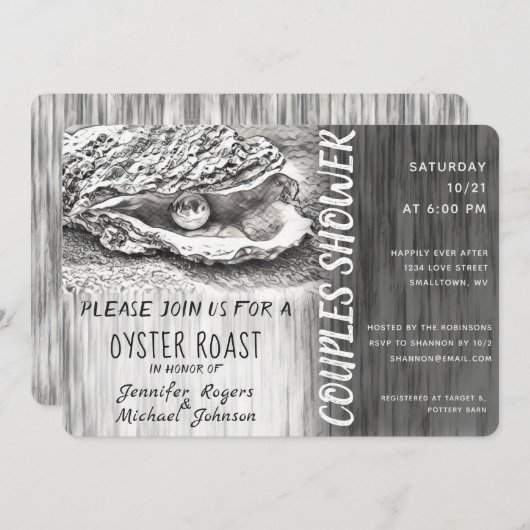 Oyster Roast Couples Shower Black and White Kaart (Voorkant / Achterkant)