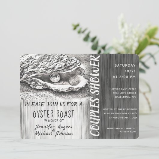 Oyster Roast Couples Shower Black and White Kaart (Staand voorkant)