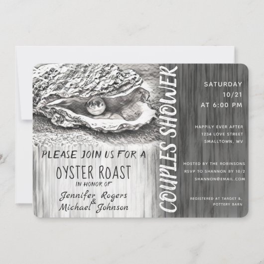 Oyster Roast Couples Shower Black and White Kaart (Voorkant)